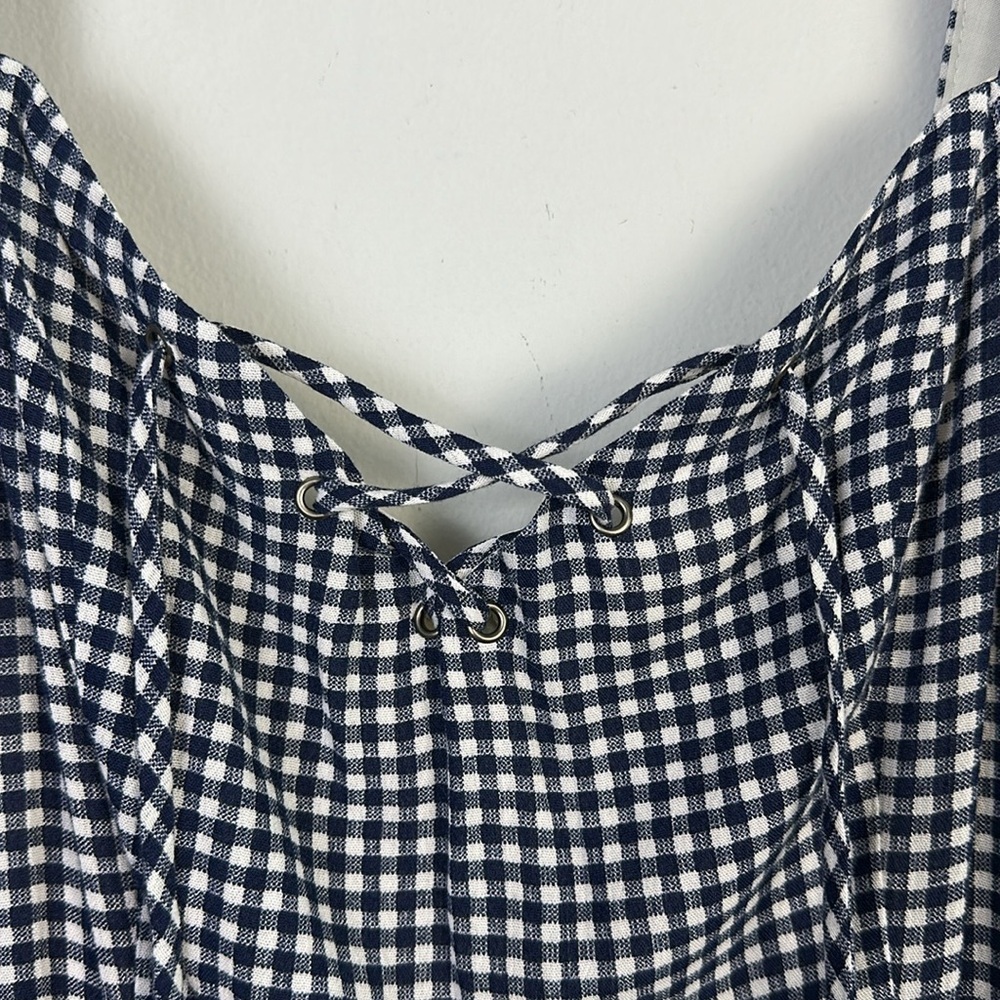 NEW Dress Forum Puff Sleeve Blue Gingham Mini Ruffle Hem Dress Lg Viscose Lined - Picture 8 of 16